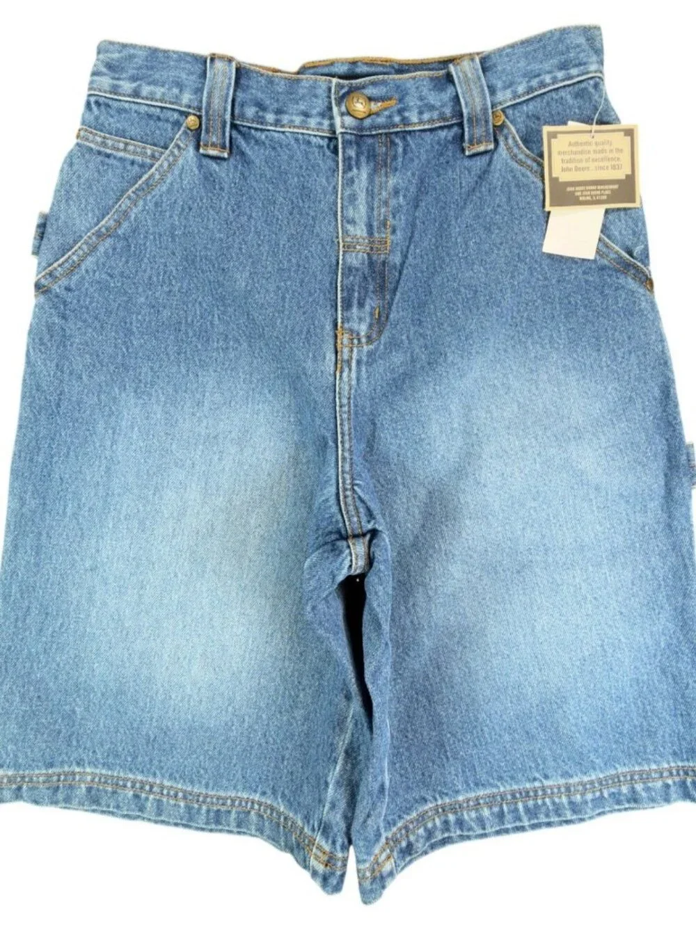 VTG John Deere Carpenter Shorts Boys 14 Womens Denim Utility Jorts NOS NWT